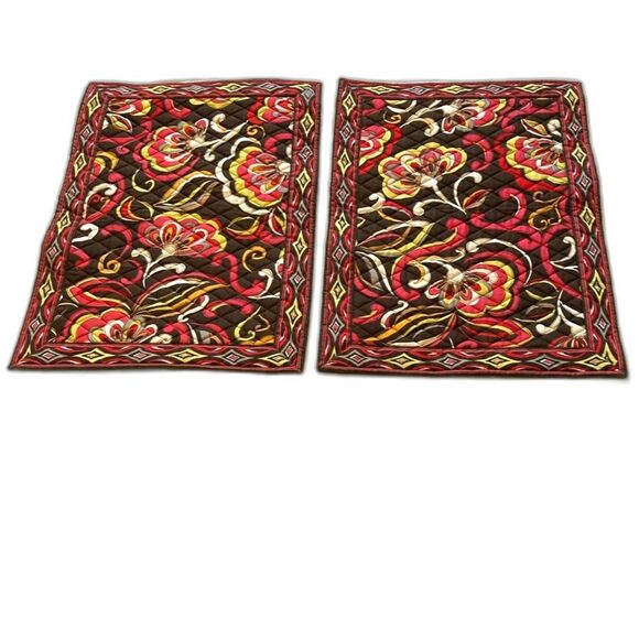 VERA BRADLEY Quilted Placemats Set of 2 Floral Brown Orange Yellow Red 18 x 13 " - Picture 2 of 10